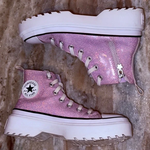 Kids CONVERSE Chuck Taylor All Star lugged lift platform prism glitter. Size 4 - Picture 7 of 9